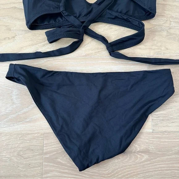 Becca Color Code Surplice Wrap bikini top and bottom black size medium D Swim - Picture 5 of 12